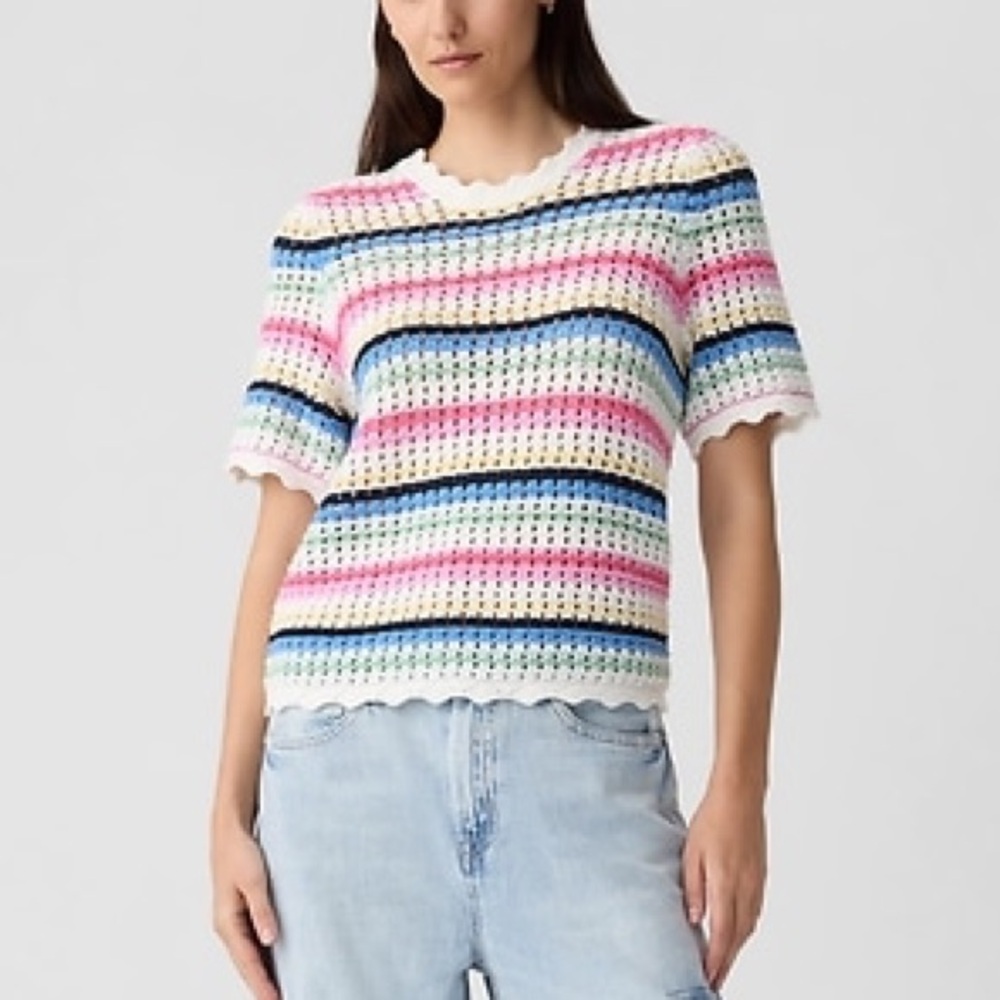 GAP 100% Cotton Crochet Sweater T-shirt Multi Stripe